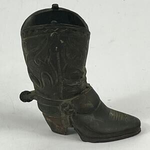 Vintage Cowboy Boot Match Toothpick Holder Cast Iron Western Decor Figurine Spur
